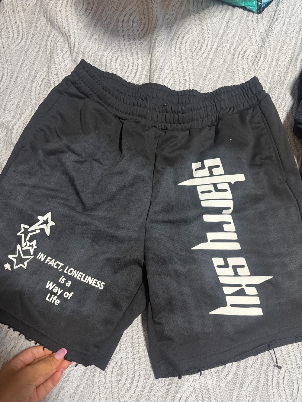 Black Graphic Athletic Men's Shorts with Starry Sky Print